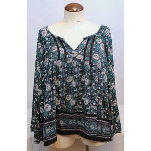 Old Navy Green Deer Floral Long Sleeve Blouse size XXL V-Neck Women Plus